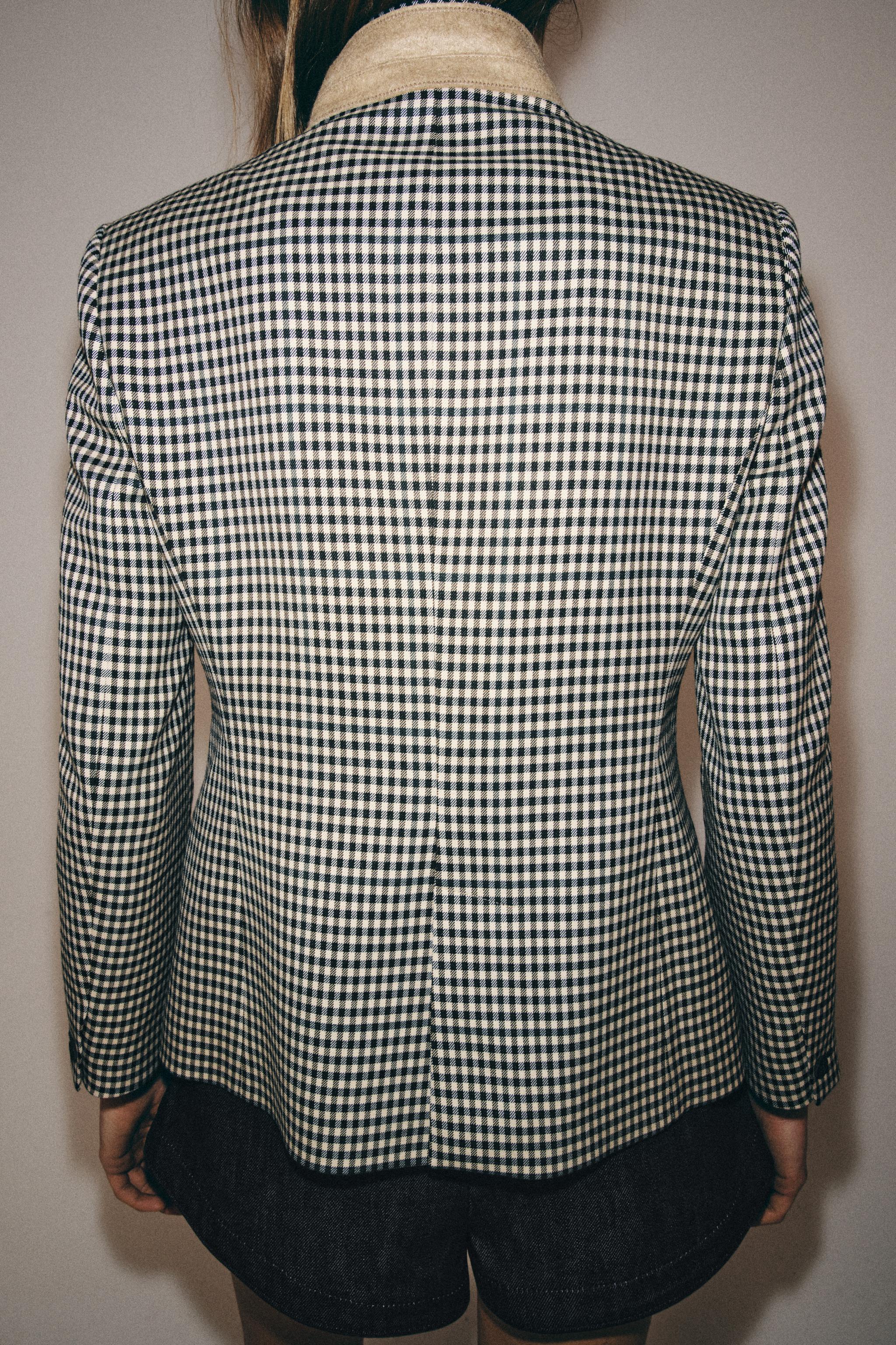 ZW COLLECTION CONTRAST COLLAR PLAID BLAZER